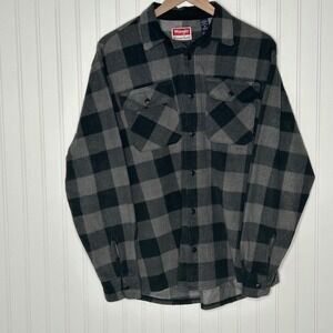 Wrangler Premium Quality Black/Grey Men's Plaid Fleece Shirt Jacket Size M